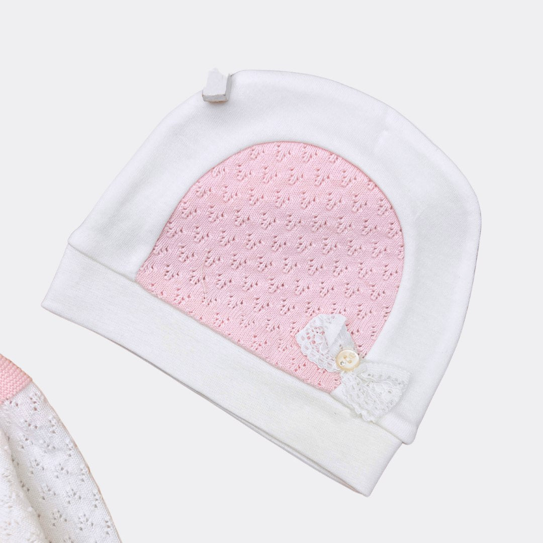 White And Pink Organic Cotton Overall With Hat