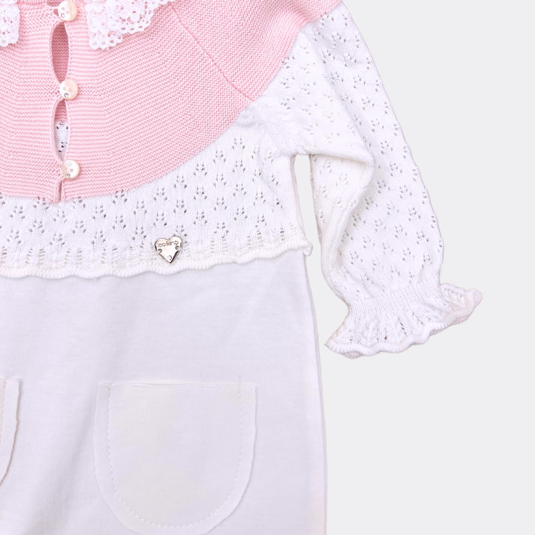 White And Pink Organic Cotton Overall With Hat