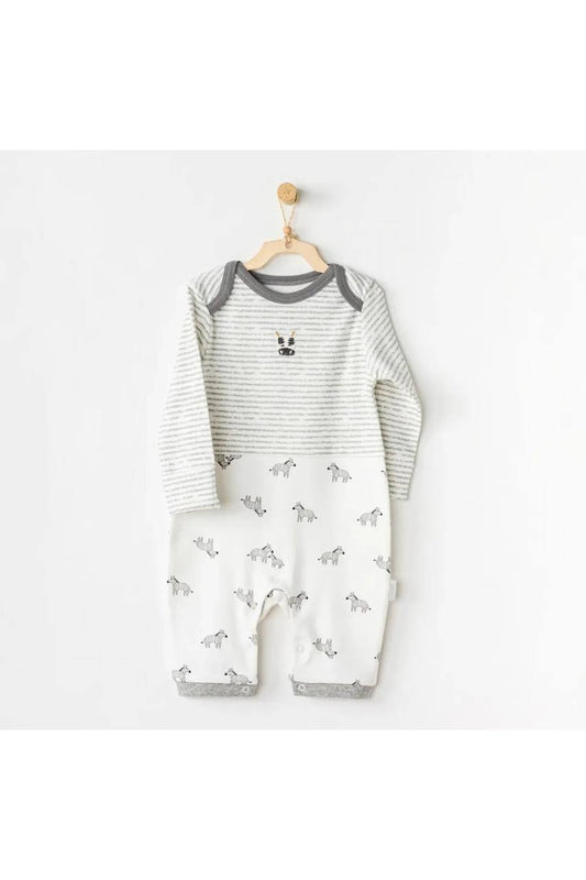 Gray And White Zebra Overall Long Sleeves