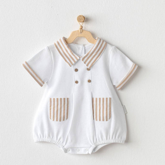 White And Beige Stripped Romper