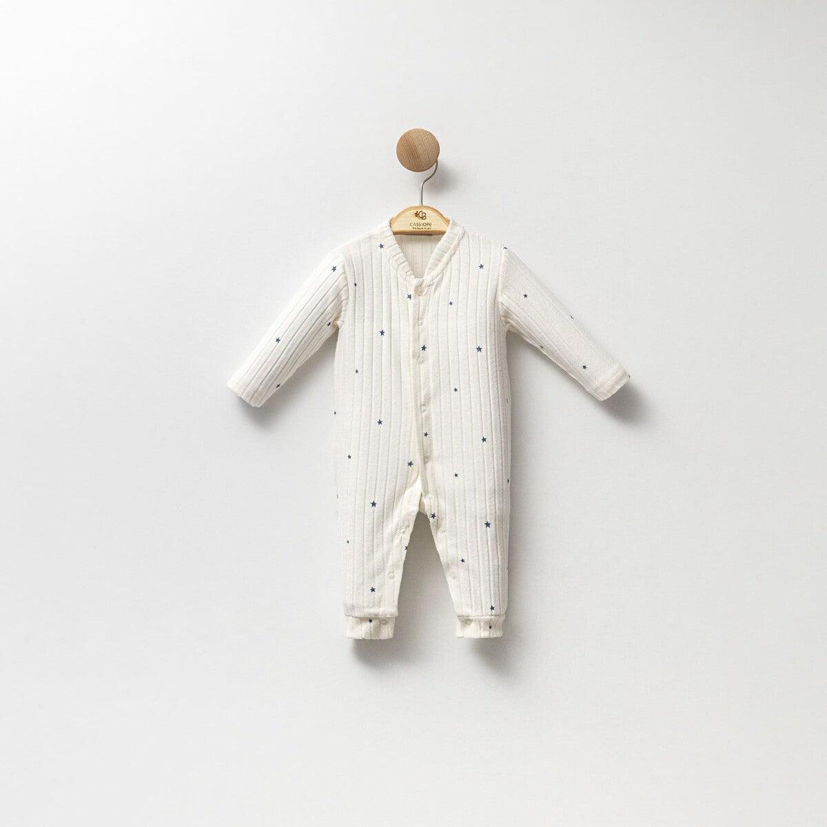 Off White Soft Velvet Ribbed Stars Design Overall - La Farandole Paris